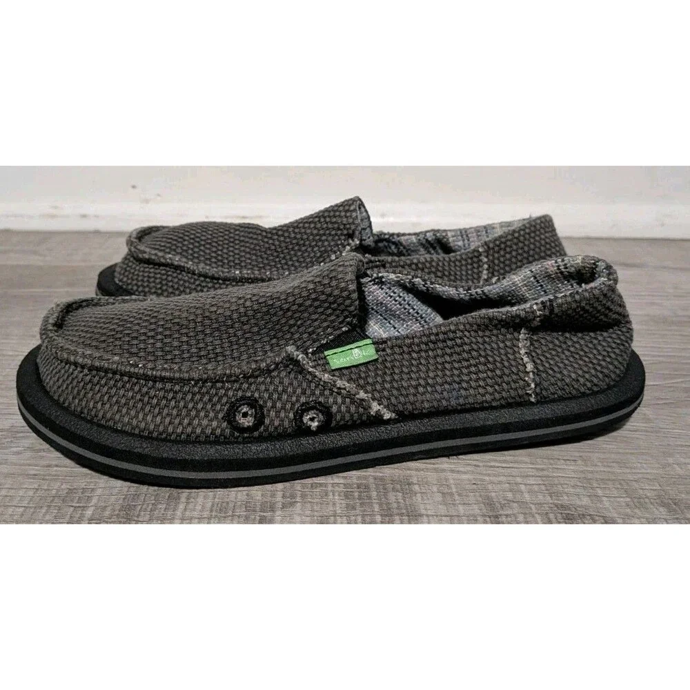 SANUK Youth Boys Sz 2 Vagabond Sidewalk Surfers Loafers Gray Canvas Shoes